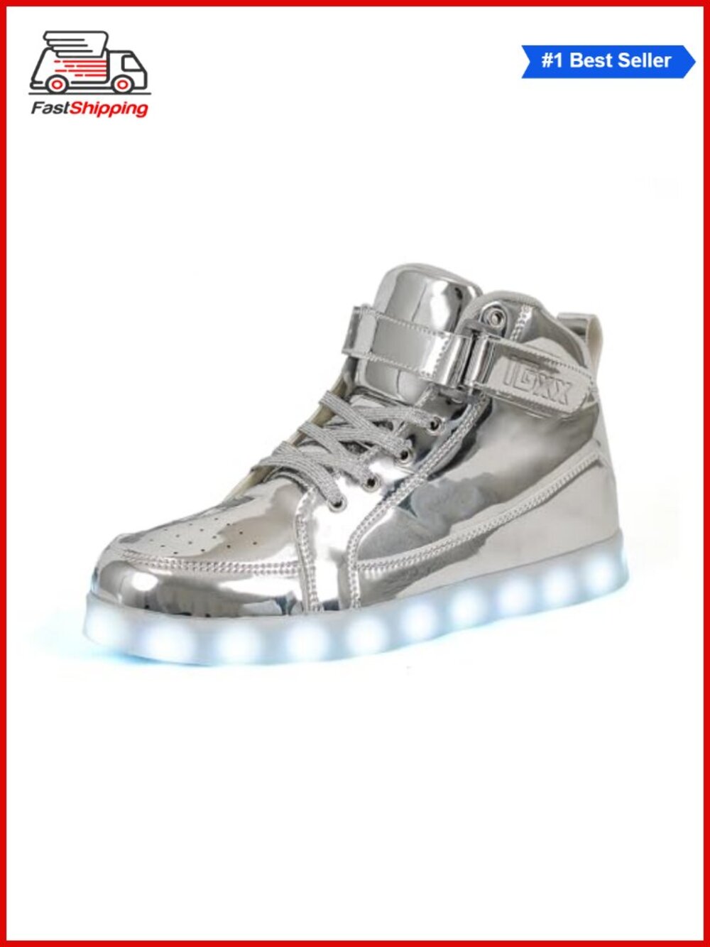 ✨ IGxx Glitter LED Light Up High Top Sneakers Men Women Sparkly Athletic Shoes